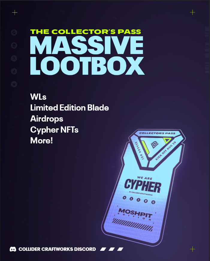 🎁 The Collector's Pass Lewt! 🎁

How would you like to reap these saucy rewards, lil degen?🔥 

Join us on our Discord! The battle for the points has begun. 

#TheCollectorsPass #Web3gaming #NFTCommunity