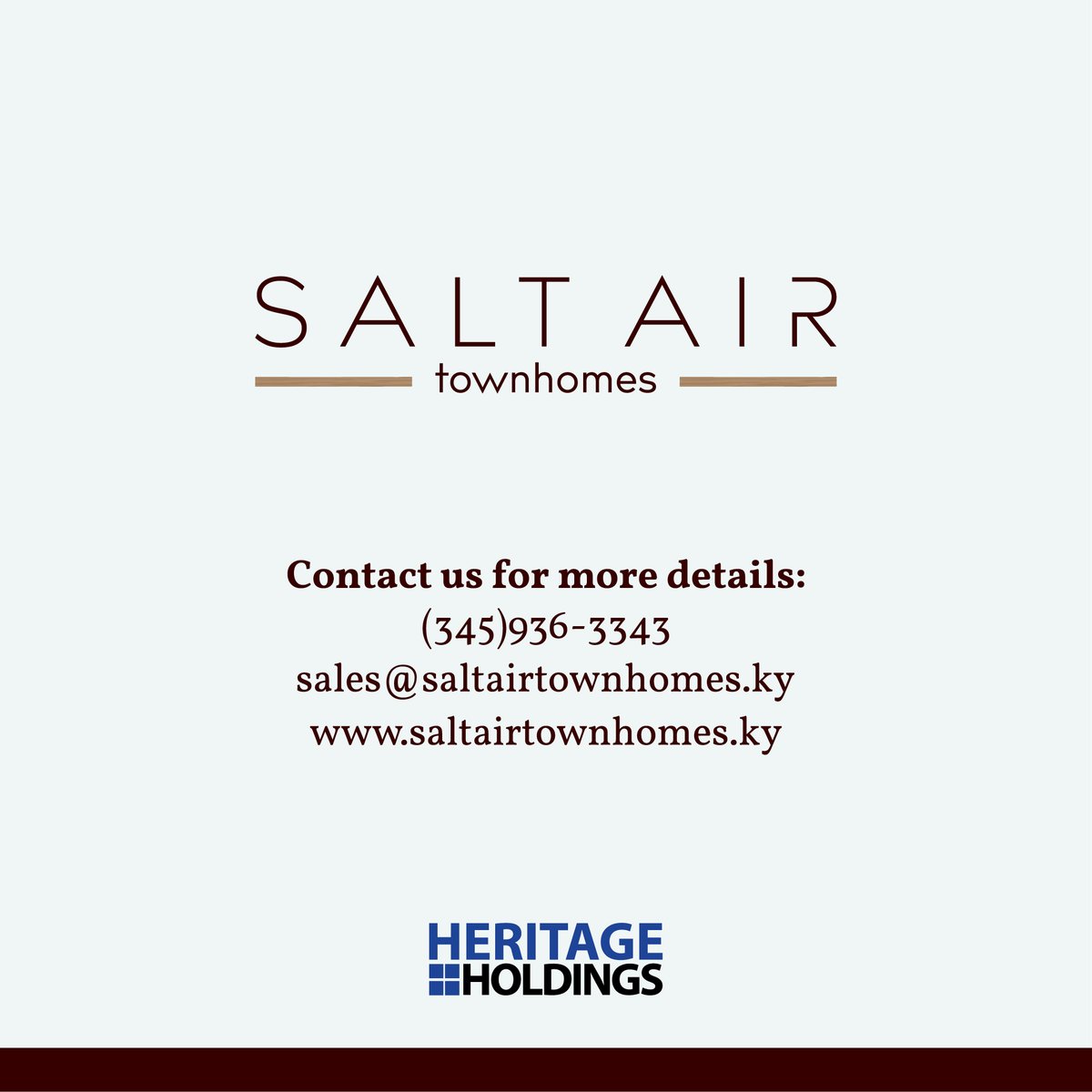 Salt Air Townhomes ARE SELLING FAST! | After the successful launch of Salt Air, Heritage Holdings’ latest development in Grand Cayman, the townhomes are now 40% sold. For more info: CALL 345 936-3343 • EMAIL sales@saltairtownhomes.ky • saltairtownhomes.ky