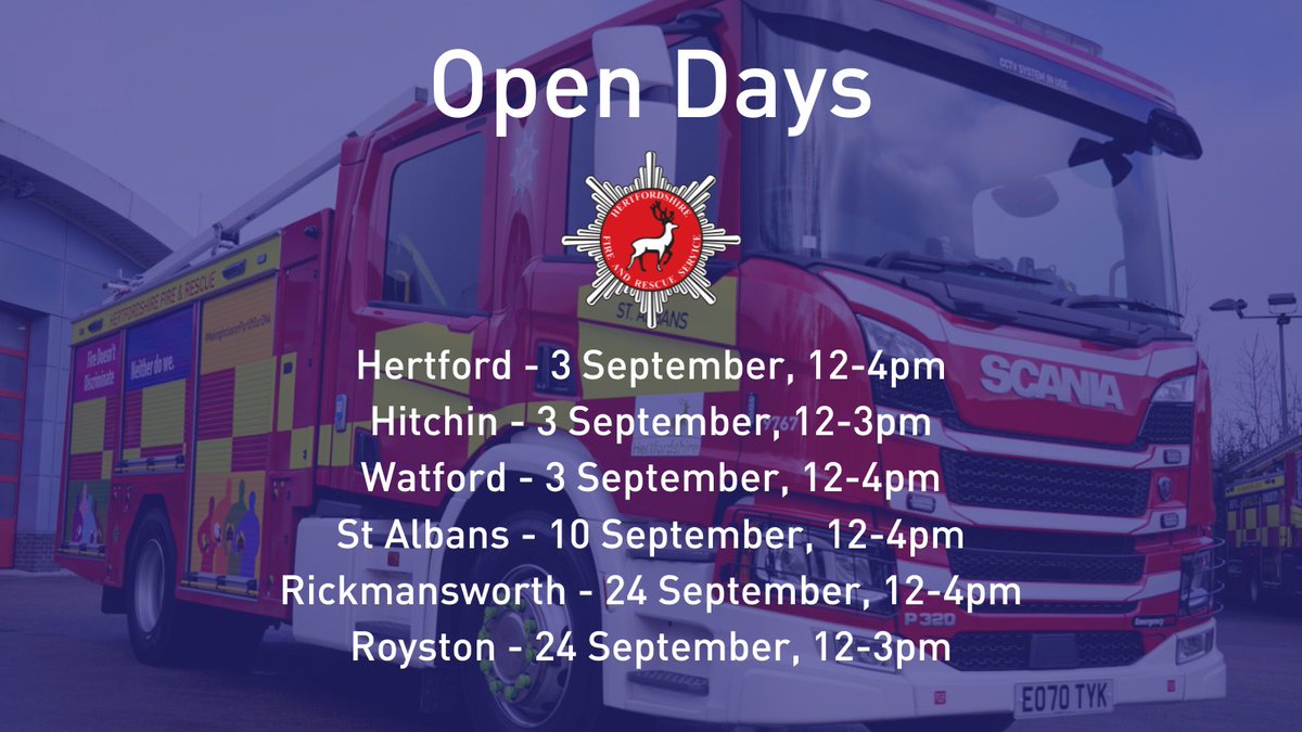 Have you visited one of our fire stations over the summer? There's still time to attend an open day this September. 

👩‍🚒 Meet firefighters
🔥 Watch demos
✅ Learn more about staying safe in the community