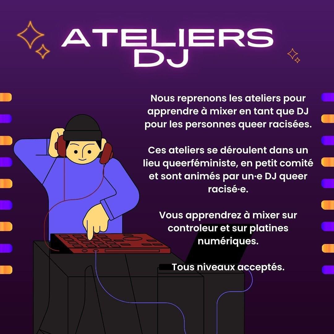 REPRISE DES ATELIERS D’INITIATION AU MIXAGE DJ 🎧

Ces ateliers sont animés par @_korekara_. Vous apprendrez à mixer sur contrôleur et sur platines numériques. 

Pour les personnes queer racisées. Tous niveaux acceptés ✨
