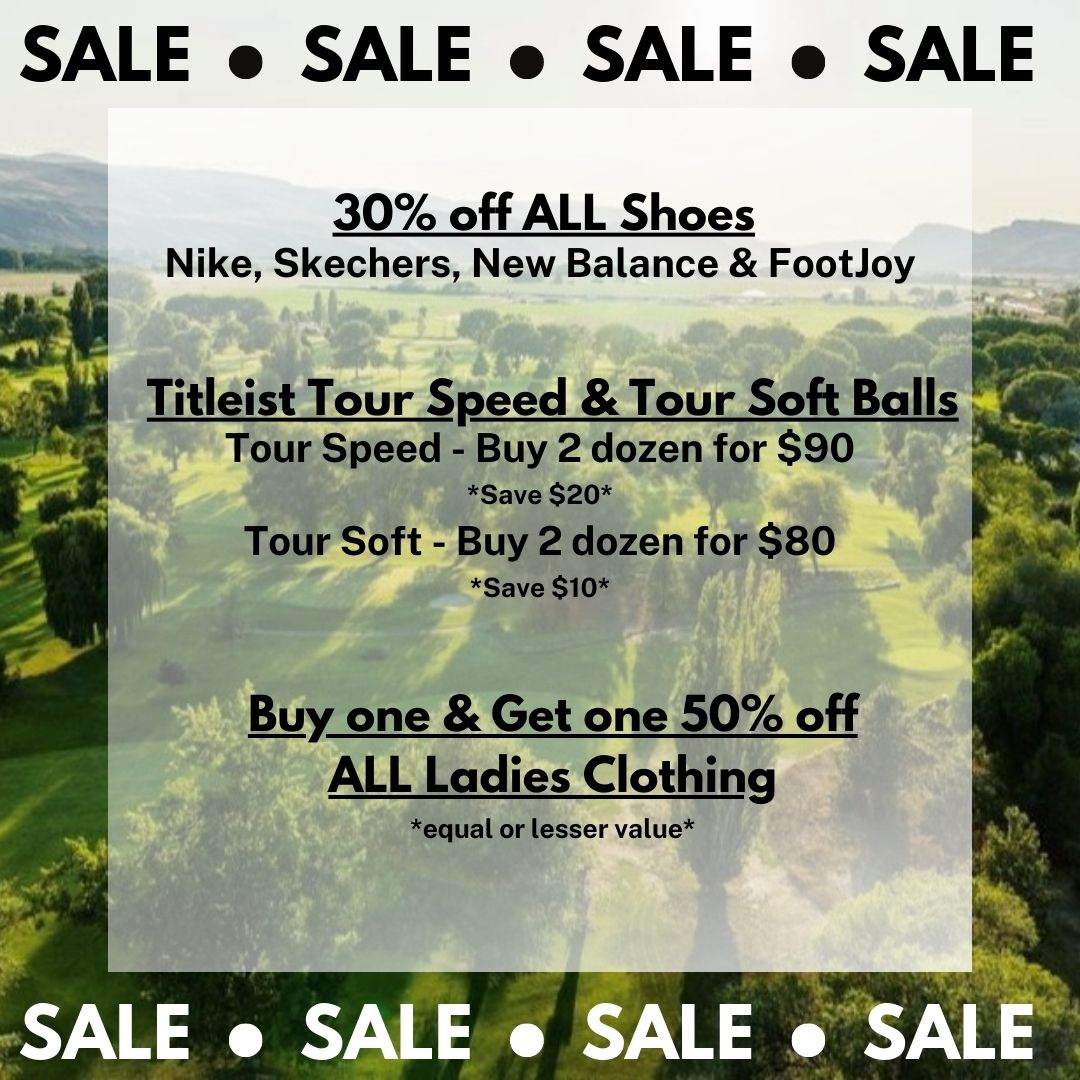 🌟 S A L E !! 🌟

Come check out the Pro-Shop for the amazing deals we've got going on now! Shop brands like Nike, Puma, FootJoy, Titleist, &amp; more!!