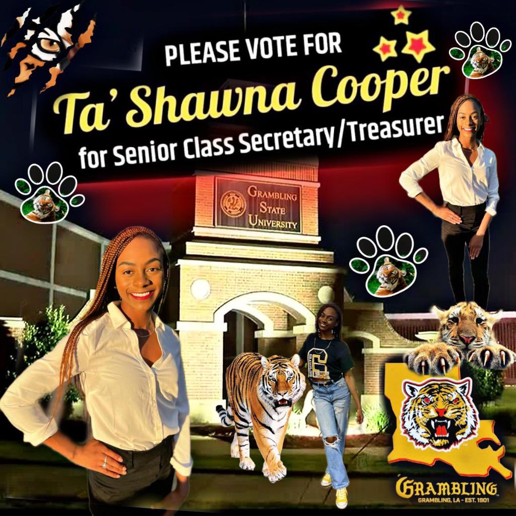 Tashawna2001's tweet photo. Greetings Gramfam 🐯, 
I am Ta’Shawna Cooper, a senior, accounting major from Dallas,Tx and I am humbly vying to be the senior class Secretary/Treasurer for the 2022-2023 academic school year!

#AddItUpItMakes”Cents”
#GRAMELECTIONS2k22 https://t.co/5QyhxY917S