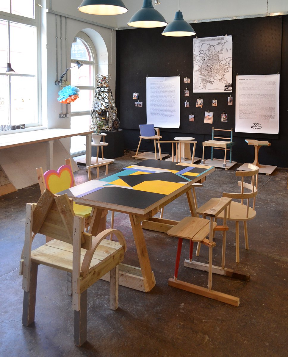 TheHiveJQ's tweet photo. #TheBodgingProject took us by storm last week, just look at all the amazing results! Come and see them for yourself in our Lounge! Huge thanks to our workshop leader Chris Eckersley and of course all the participants! @CraftsCouncilUK #MakeCraftLive https://t.co/n64Mk24Luz