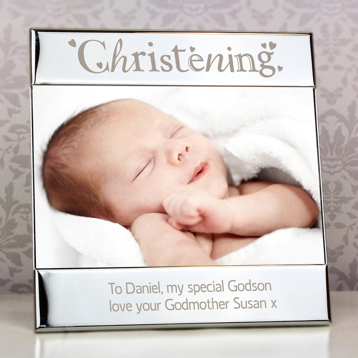 NEW #etsy shop: Personalised Silver Christening Square 6x4 Photo Frame - Christening Day | Christening Gift etsy.me/3AwuC3s #photoframe #pictureframe #christening #christeninggift #giftforchristening #christeningframe #personalisedgifts #daisymollygifts