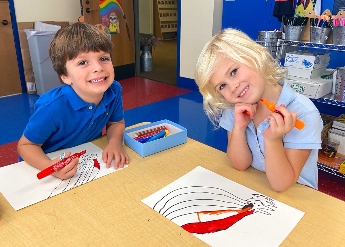 MakeSomeArt's tweet image. Pre-K strengthening their knowledge of rainbow order with fun scented-markers! #TrinityLearns