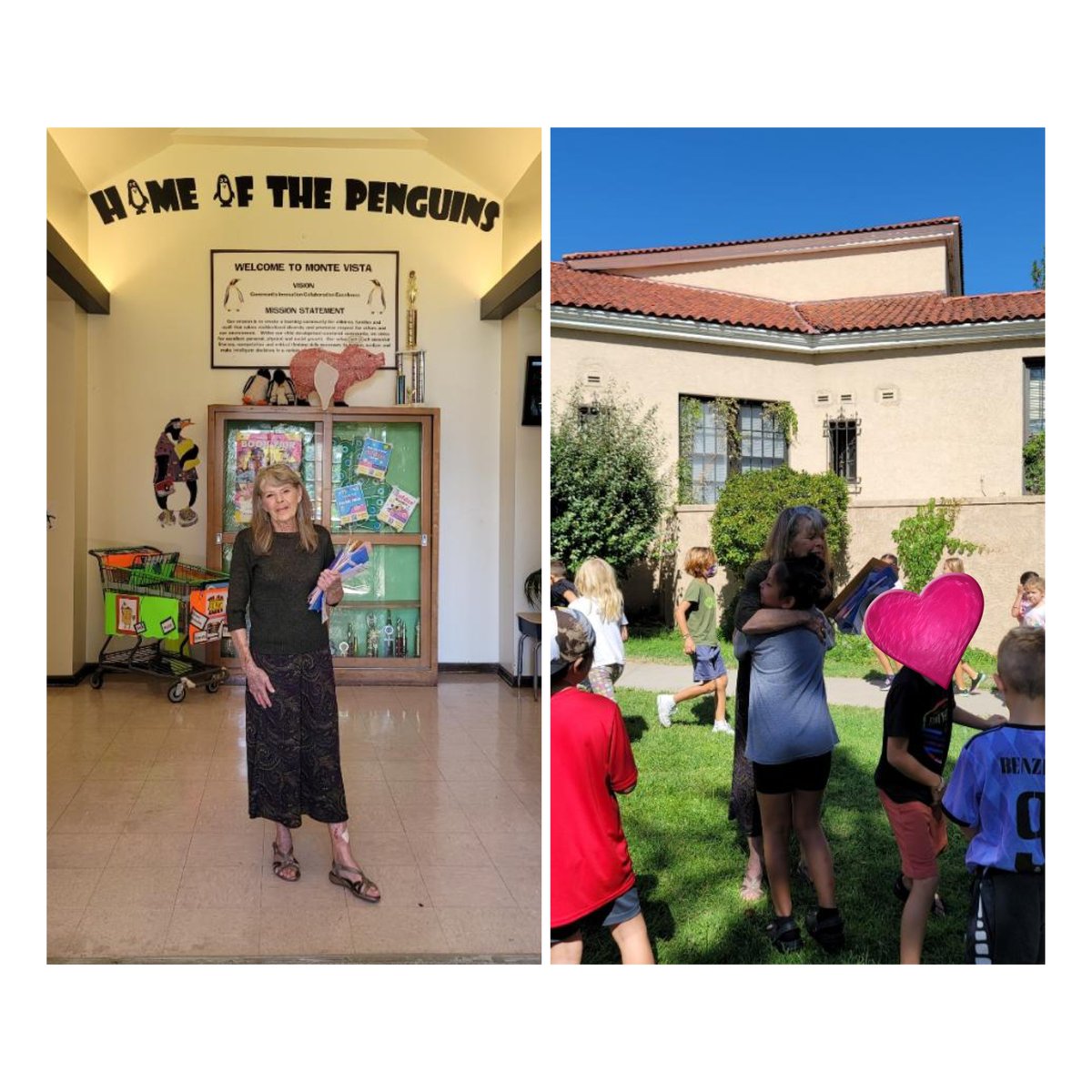 MVPenguins's tweet photo. Her official last day. Leith Page says goodbye to Monte Vista as she retires after serving as principal for over two decades. She is a Monte Vista Legend! We will miss you ❤️🐧@APSLZone1 @ABQschools https://t.co/jjV0y4HUW2