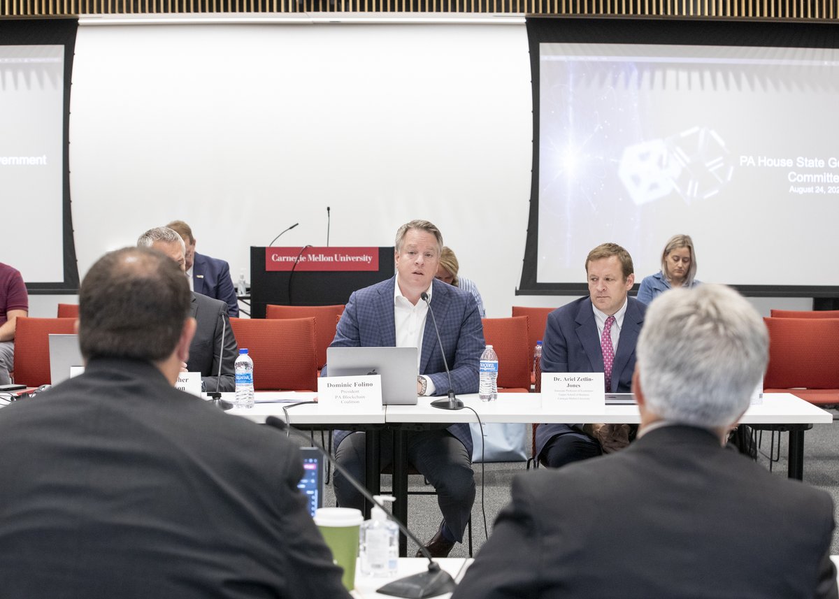 pa_blockchain's tweet image. PBC President Dominic Folino spoke to the PA House State Government Committee on the importance of cybersecurity and blockchain in the Commonwealth. 

He was joined by Christopher Halvorson, Dr. Ariel Zetlin-Jones, and Tyler Clark.
