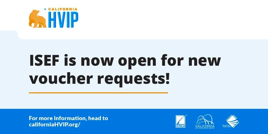 CaliforniaHVIP's tweet photo. ISEF is now open for small fleets to apply for #Funding through HVIP.
This funding allows small #fleets to access flexible financing, lease, rental, and truck-as-a-service options with enhanced incentives & fueling support.
Learn More: https://t.co/kJqNMVqqzT https://t.co/79Y51RXsrg