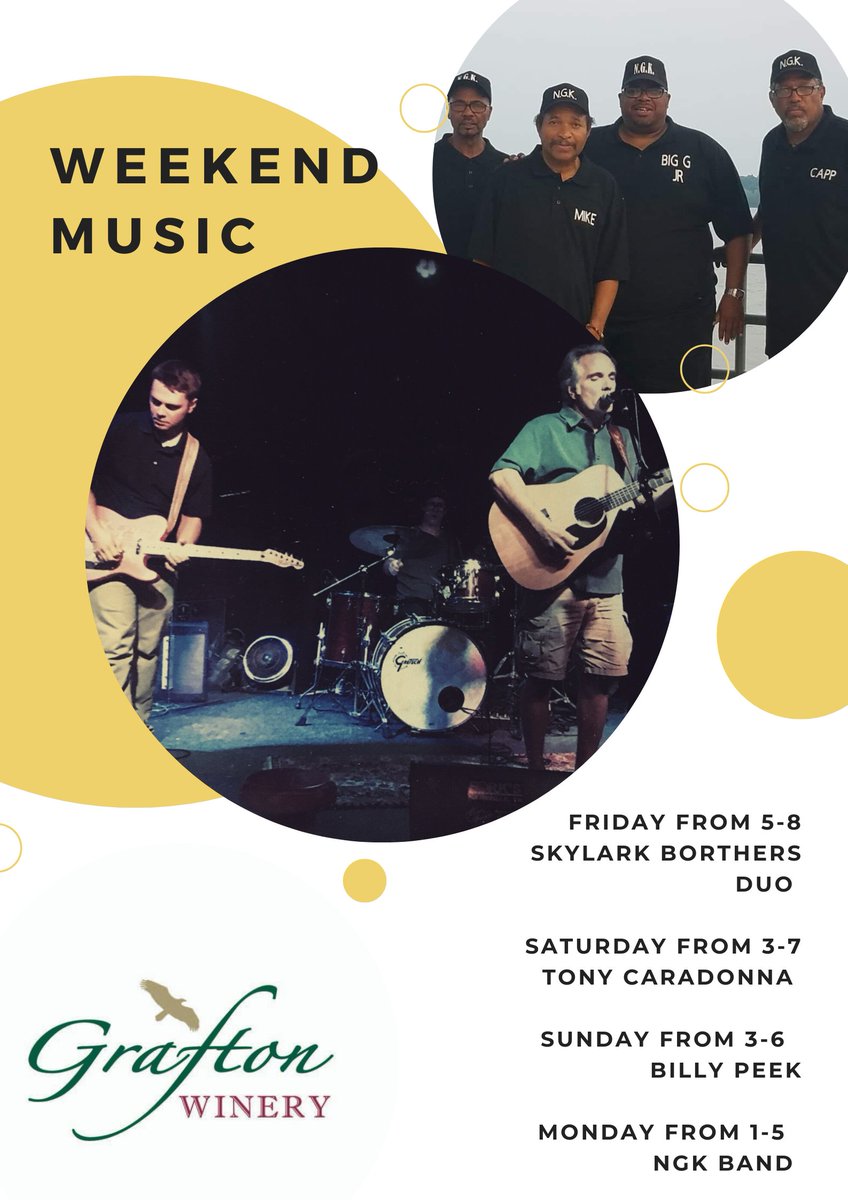 We have a great line up of live music for this gorgeous Labor Day weekend starting Friday night at 5:00 pm with the Skylark Brothers duo!