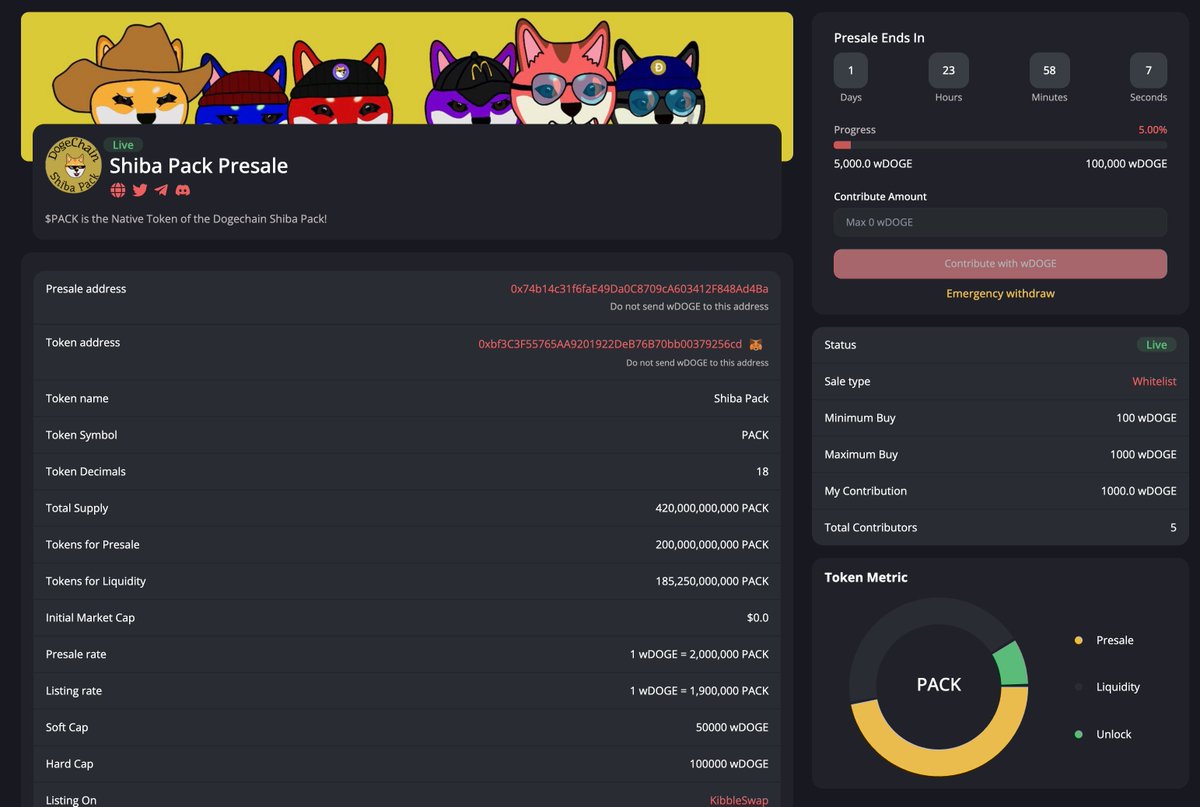 The $PACK Presale on <a href="/pandasea/"></a> is Live!!🐶 Whitelist only for the first 24 hrs🔥
pandasale.finance/launchpad/0x74…

#dogechain #dogecoin #Dogechainfamily #dogechainNFT