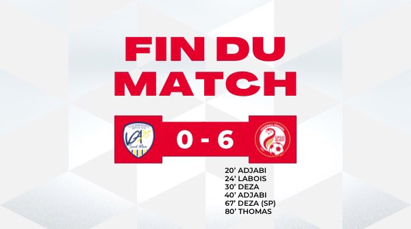 𝐅𝐢𝐧 𝐝𝐮 𝐦𝐚𝐭𝐜𝐡

Les Chouettes l’emportent 6 buts à 0 face au VGA Saint-Maur dans ce quatrième match de préparation 😍 

⚽️⚽️ Ikram Adjabi 
⚽️ Manon Labois 
⚽️⚽️ Luca Deza 
⚽️ Victoire Thomas