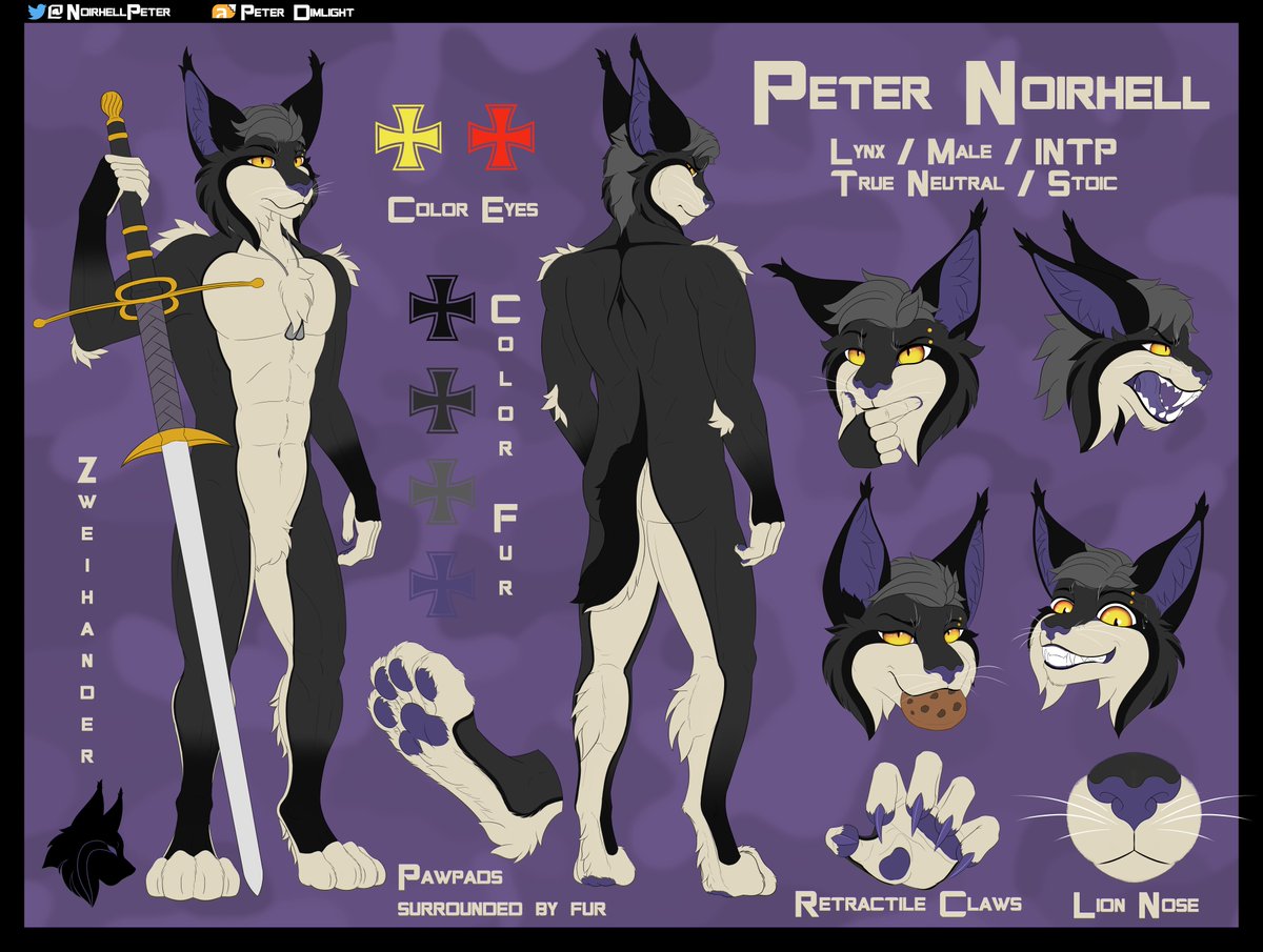 NoirhellPeter's tweet image. Reference sheet of my Lynx!
NSFW version in @TopLynxB29