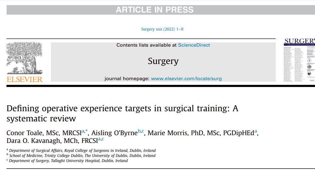 RCSI_StAR_MD's tweet image. Congratulations to @ToaleConor on his hot-off-the-press systematic review in @SurgJournal on the use of operative experience thresholds to determine trainee competence surgjournal.com/action/showPdf… Dr Toale's research is supported by the RCSI StAR MD programme &amp;amp; @hermitageclinic