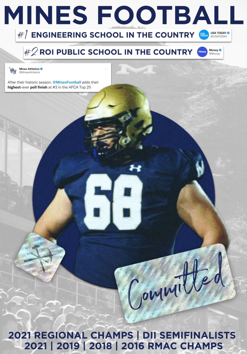 WoodruffHayden's tweet photo. 100% Committed. Go Orediggers⛏⛏@TimBrandon5 @madbacker56 @CoachDiedrick @MinesFootball 
@SixZeroAcademy @jrbennet @LineMullen @_MullenFootball https://t.co/AskdLPKYyl