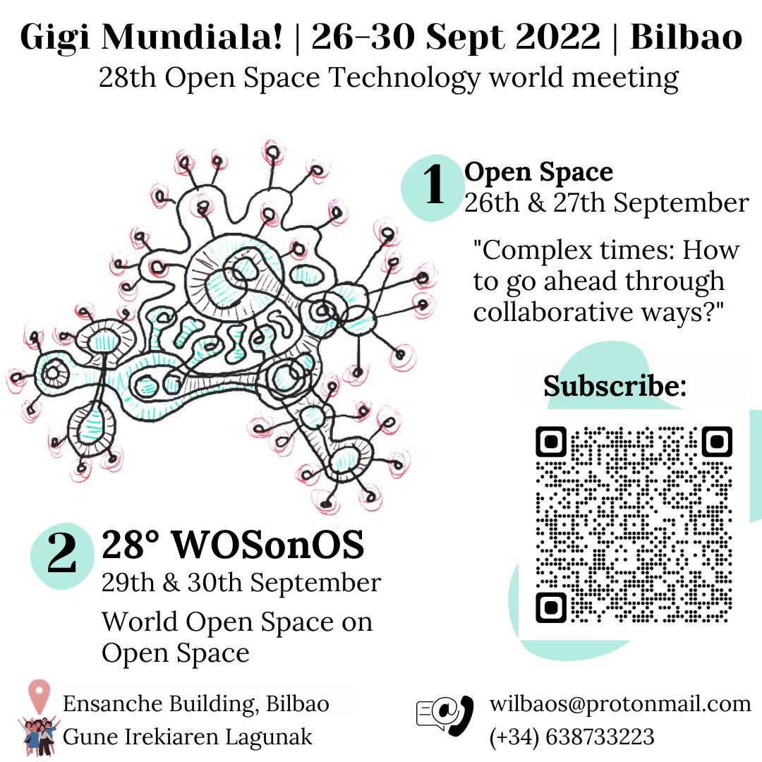 OpenSpace_EH's tweet image. #GiGiMundiala, 28º Congreso Mundial sobre #OpenSpaceTechnology en Bilbao, del 26 al 30 de septiembre. 

Gran oportunidad para descubrir, practicar, aprender, conectar sobre este método de #autorganizazión. ¿Te apuntas? 

#WOSonOS2022 World #OpenSpaceTech on Open Space!

RT ;-)!