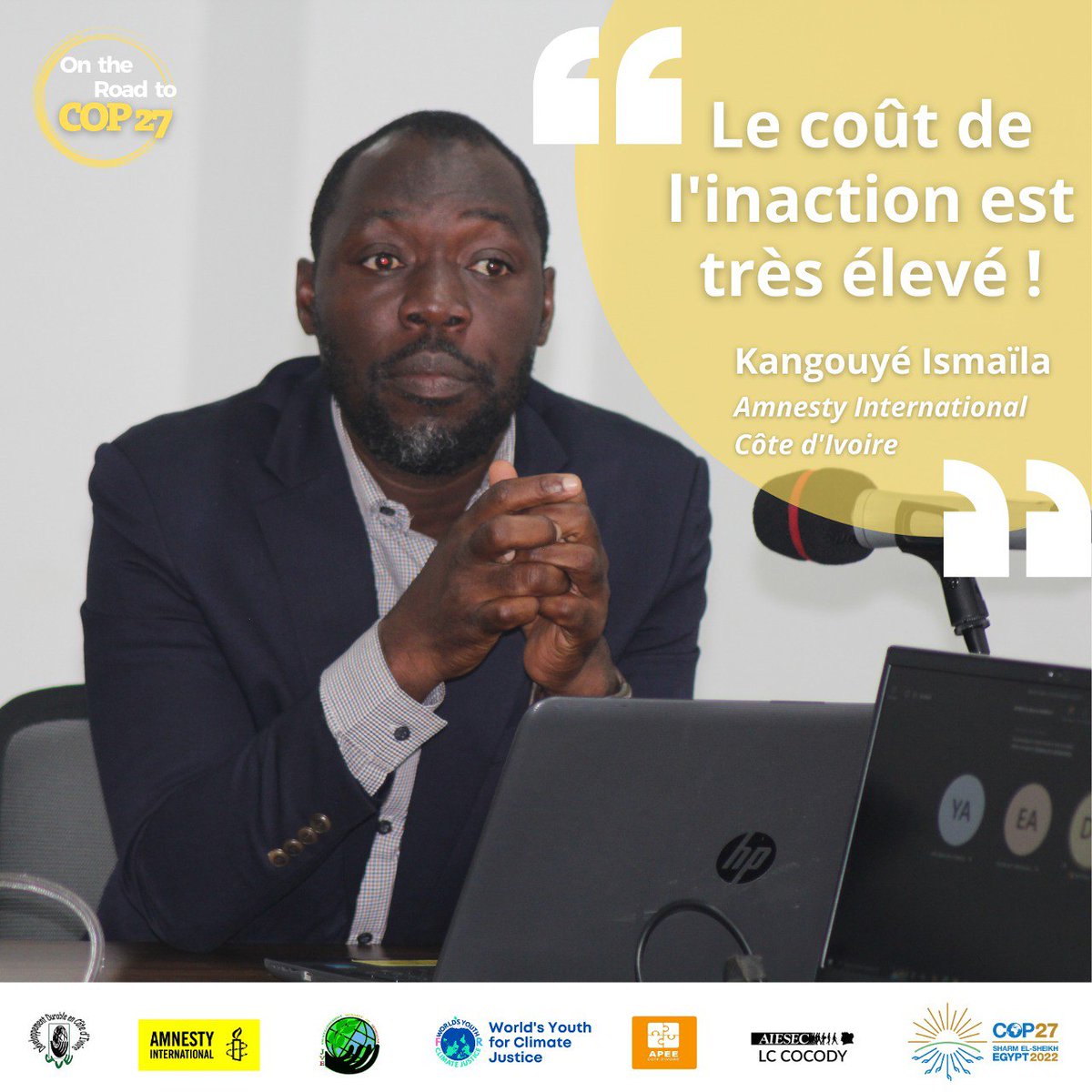 Aujourd'hui s'est tenu le lancement "On the Road to COP 27" à l'université Félix Houphouet Boigny de cocody. M. KANGOUYE Ismaïla de <a href="/amnesty/">Amnesty International</a> Côte d'Ivoire s'est exprimé:
<a href="/jvecmr/">JVE Cameroun</a> <a href="/Jve_Senegal/">JVE SENEGAL 🇸🇳</a> <a href="/WY4CJ/">World's Youth for Climate Justice</a>
#Roadtocop27
#youth4climate
#Wycjafrica