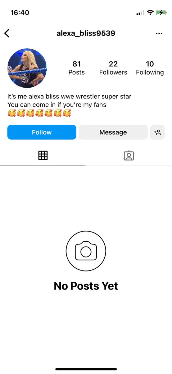 ITSLNE's tweet photo. This account pretending to be #alexabliss on Instagram messaged me earlier I’ve reported them and any wrestling fans that follow report the account that screen shot alexa_bliss9539 #lexicabrera #wwe https://t.co/UxYlLyee5W