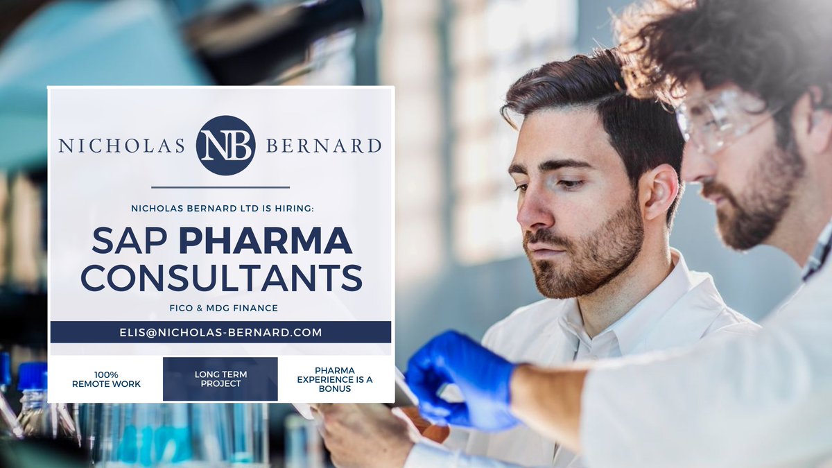 Elis Aldana is working with a #Pharma client to hire #SAP Consultants in #MDGFinance and #FICO. 

📅  Start date: Immediately
📍 Location: Remote
📝 Duration: Long-term (at least 12 months)

To find out more, email Elis@nicholas-bernard.com.
