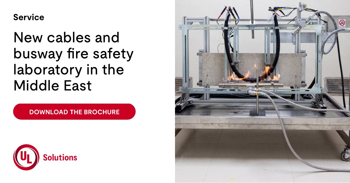 UL_Solutions's tweet photo. UL Solutions offers fire safety testing for wires and cables in the UAE. Learn how we can help you reduce fire risks, strengthen protections and bring safer wires and cables to market: https://t.co/vxAfq9pobK
#wires #cables #firesafety #performancetesting #firesafetytesting https://t.co/9JU1hPYbP4