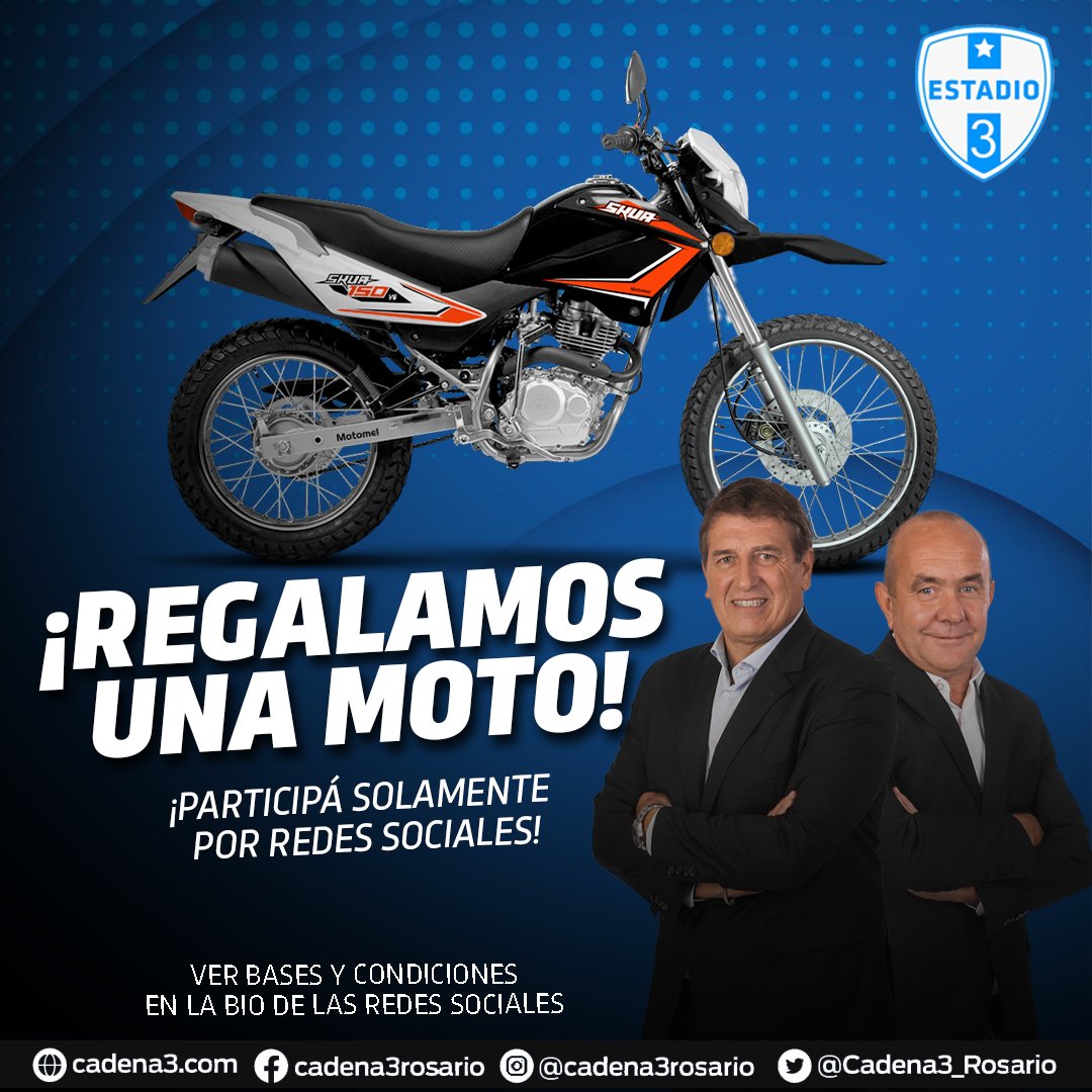 ¡REGALAMOS UNA MOTO! 🛵😮 En el #MesDelOyente con @estadio_3 te regalamos una Motomel Skua 150 V6 ¿Cómo participo? 👇 - Seguinos - Dale RT! - Mencioná a un amigo y que nos siga ¡Mientras mas menciones, mas chances de ganar! SORTEAMOS EL MIÉRCOLES 7/9 EN ESTADIO 3 👈