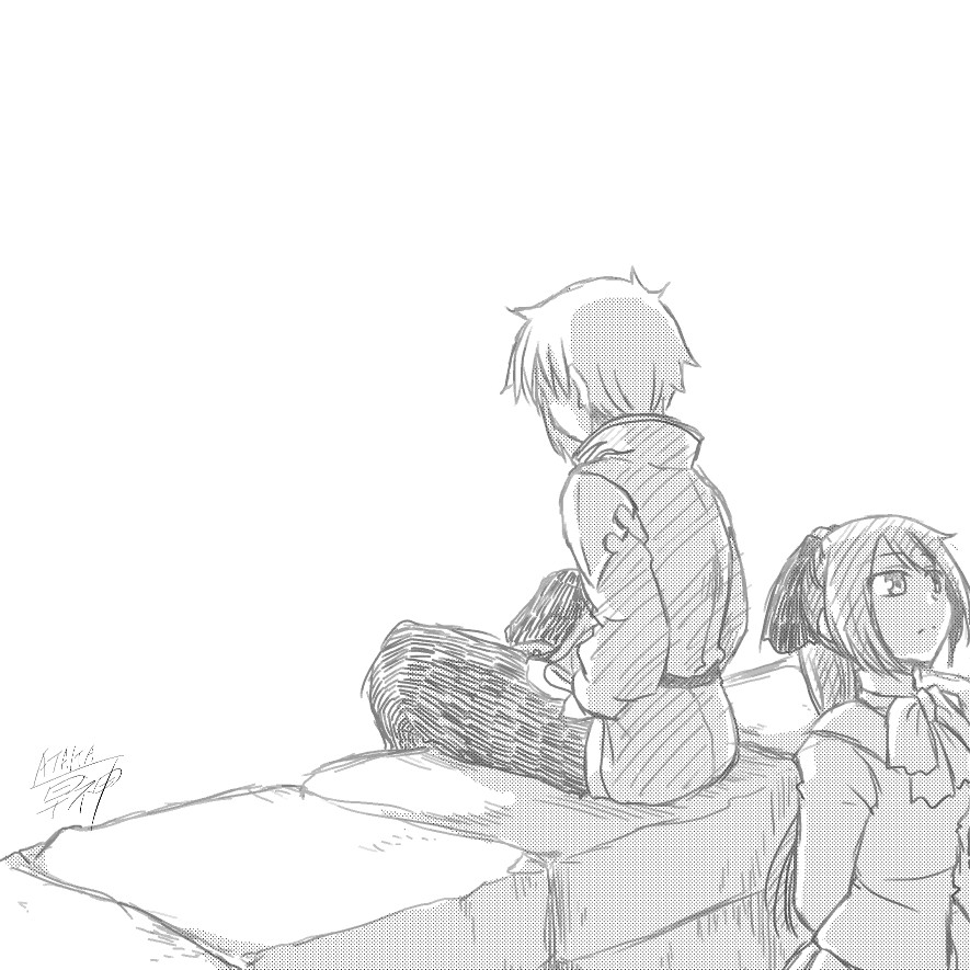ピクシブでも告知したいなぁと思ったが告知絵に使えそうなもんがなかった。
とりあえず2巻の頃のらくがき再掲シリアス編 