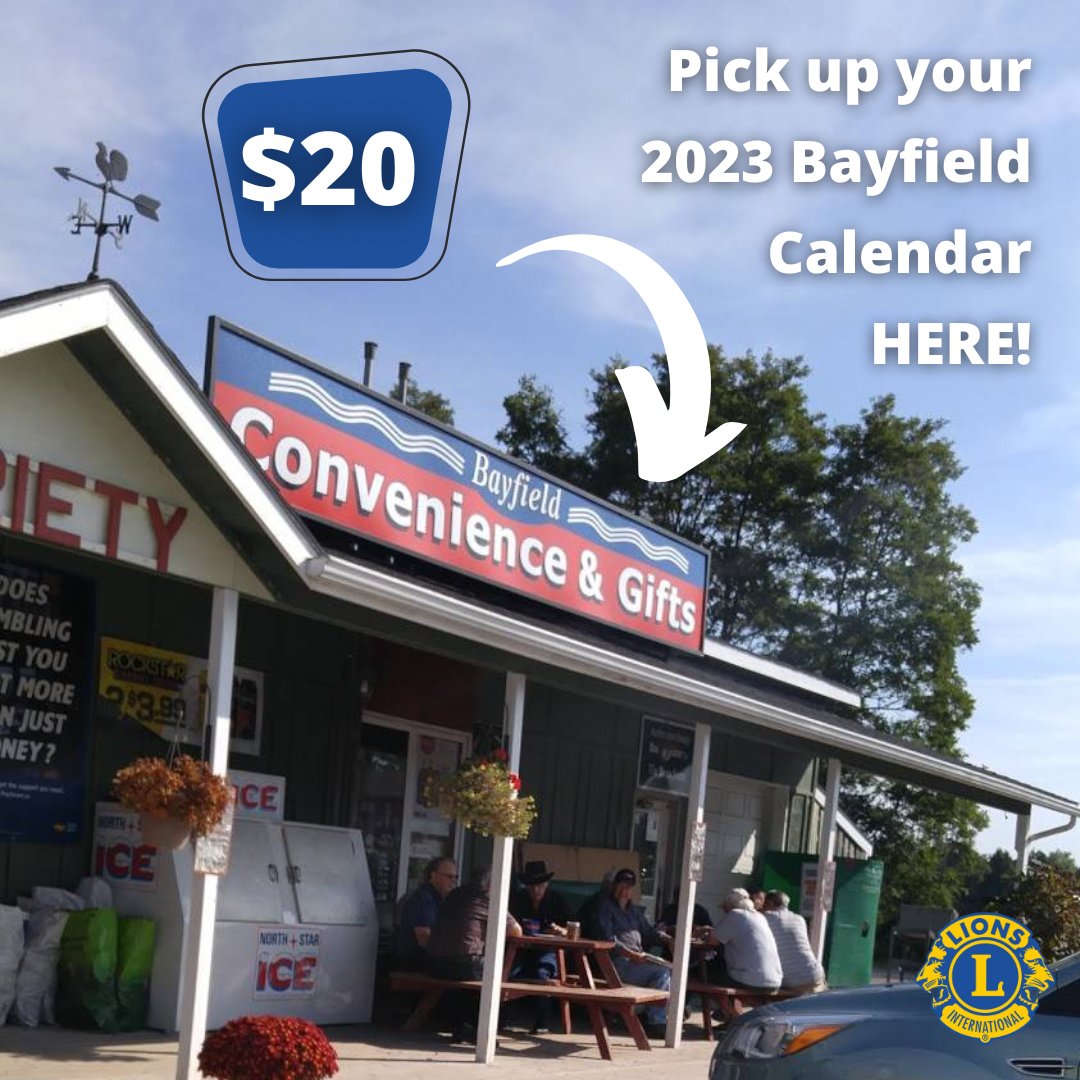 Have you got your 2023 Bayfield Calendar yet? If not, pick one up TODAY at Bayfield Convenience &amp; Gifts located on the corner of Highway 21 and Mill Road in Bayfield! 📚📆 Calendars are available for $20 each with proceeds going directly towards supporting our events &amp; services.