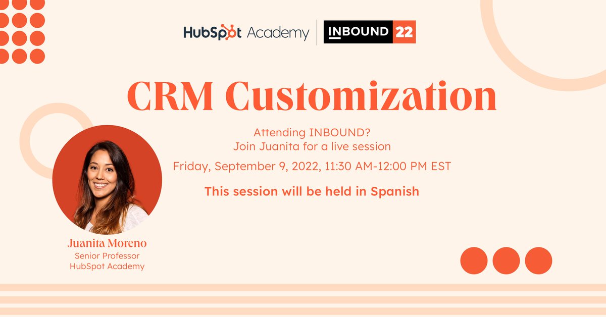 ¿Habla español?

🌍At <a href="/INBOUND/">super lozanito bross</a> we're happy to offer sessions in Spanish, German, French, and English.🌍

Join us for the Spanish "CRM Customization" session to see demos and get your questions answered.

📅 Friday, September 9, 2022, 11:30 AM-12:00 PM EST
📍HubSpot Academy space