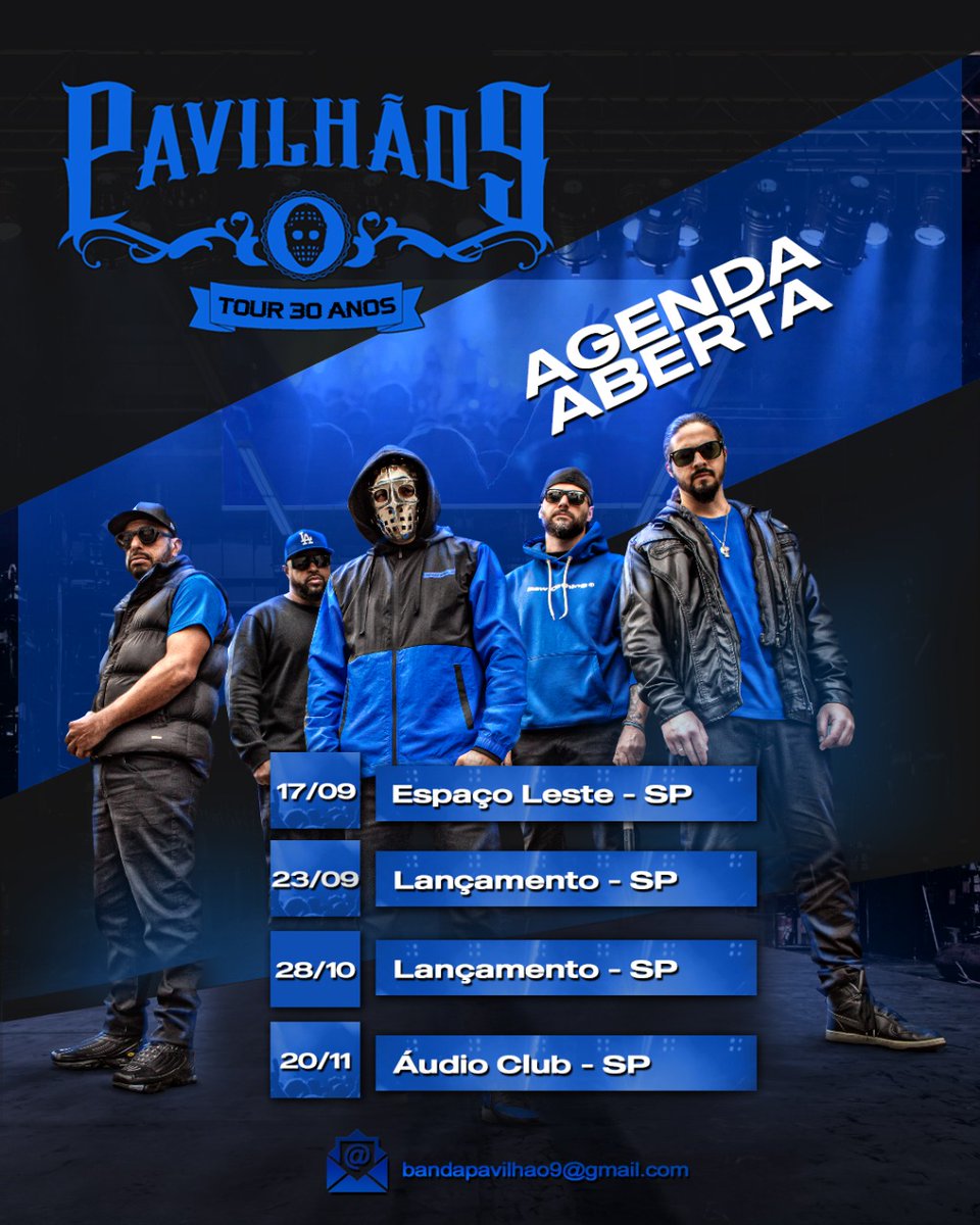 BandaPavilhao9's tweet photo. Pega visão! Pavilhão 9 abre agenda da Tour 30 anos. Fiquem ligados nas redes sociais para mais informações. #Pavilhao930anos #30anosdeP9 🔵🚀 https://t.co/JW5dqQOKZA