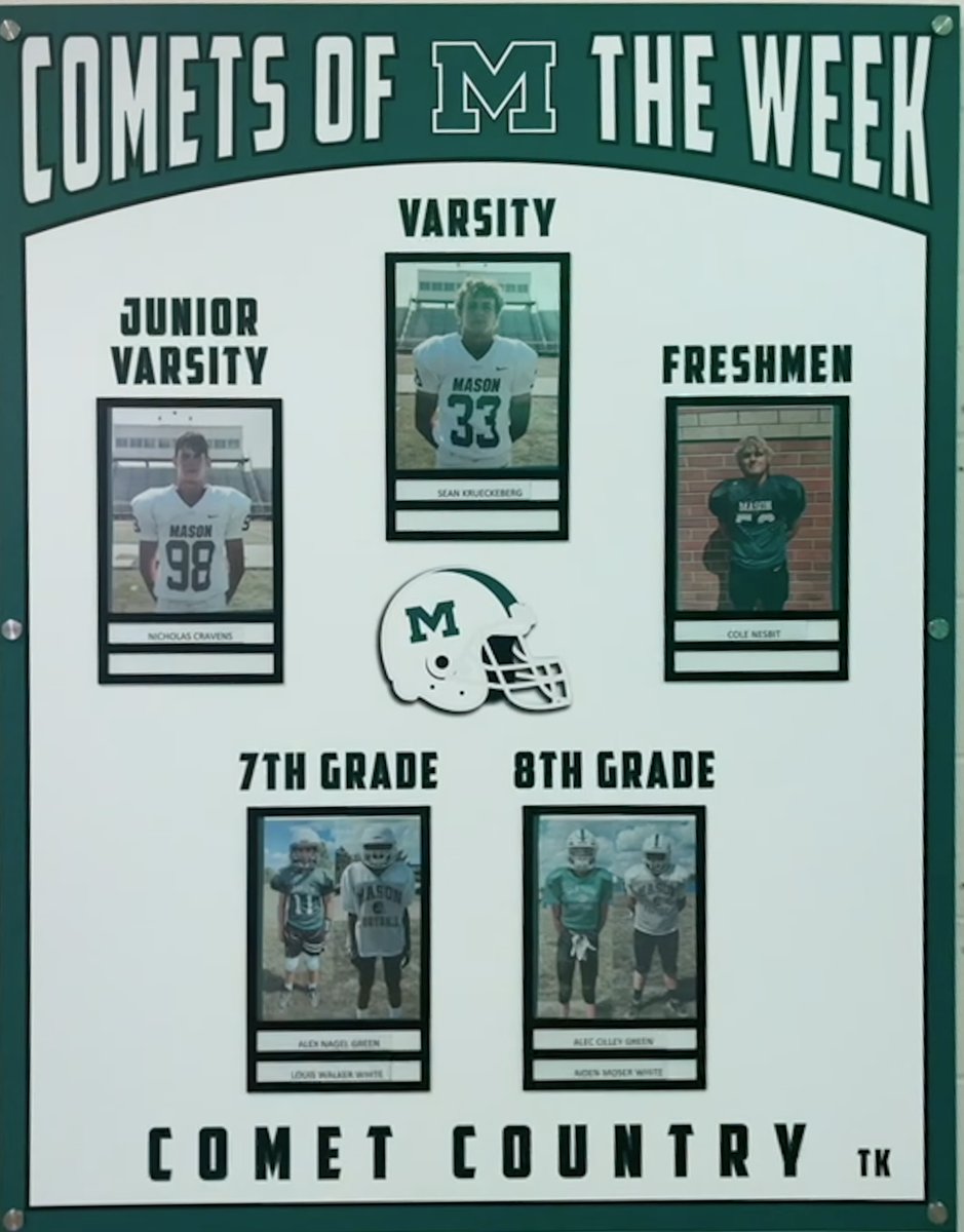 MasonCometsFB's tweet photo. Congratulations to the #GruelleDempseyOrthodontics Players of the week. https://t.co/NhyIDGea6S @CoachCastner @Mason_TDC #GoComets @MHSComets @GoCometsMMS https://t.co/POHtDMf86N