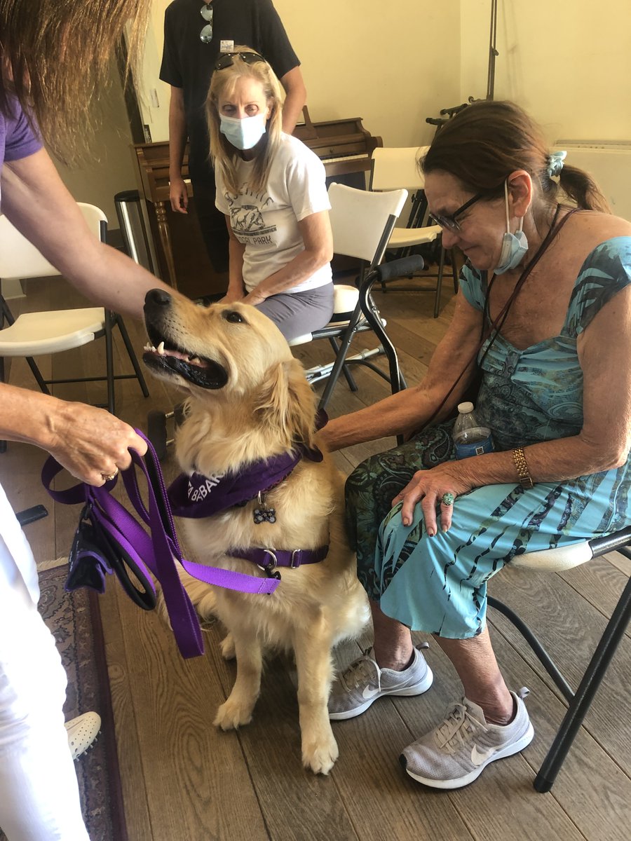 JodiHouse's tweet photo. Thank you to @therapydogssb for stopping by Jodi House to teach our members about the importance of the human-animal bond! We all had such a fun time getting to meet some puppy pals and see them do a few cool tricks! #presentation #therapydogssb https://t.co/IeMdntdlcU
