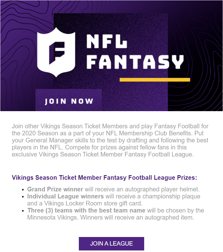Rstegs's tweet photo. Remember when the @Vikings season ticket holders had an incredible https://t.co/mFeffQHdTj fan loyalty program and a private fantasy football league to reward loyal fans? Yeah. All those are discontinued now. #Vikings #Skol https://t.co/Ch5OyKDhQy
