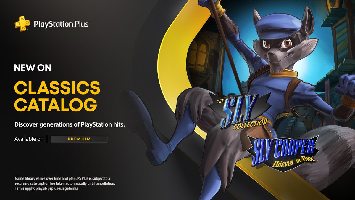 Sly is coming to PlayStation Plus! Starting September 20, The Sly Collection, Sly Cooper: Thieves in Time, and Bentley's Hackpack will all be available for Premium members! 

See the full lineup of upcoming games: blog.playstation.com/2022/08/31/pla…