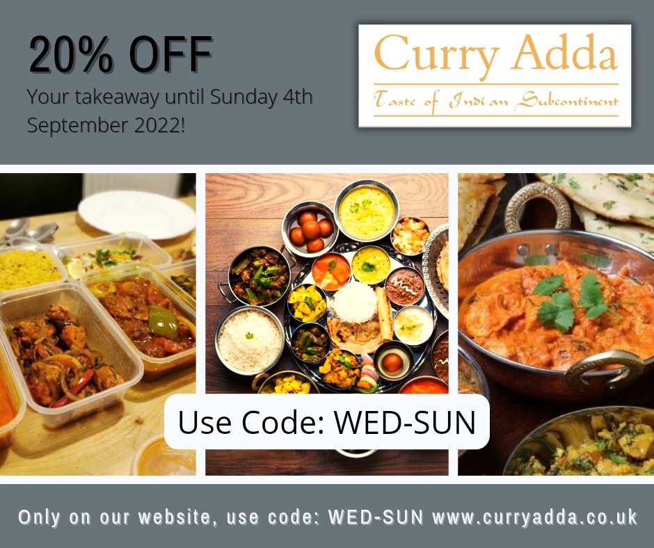 CurryAdda's tweet image. #GetYourCurryOn with 20% off your takeaway collection or delivery! We are located in the heart of Headington London Rd #oxford 🍽️😋

🚨 curryadda.co.uk
🚨 use code: WED-SUN