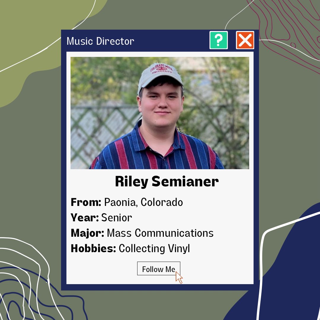 kmsa913's tweet photo. Meet Riley! Riley is our Music Director for KMSA, and is from Paonia, Colorado! 🍎
Riley is a senior majoring in Mass Communications! 

Check out our Instagram to learn more about Riley! 

#localradio #cmesau #grandjunction #kmsa913fm #liveradio #radioshows #fall2022 #tunein https://t.co/tHgoAtY8bo