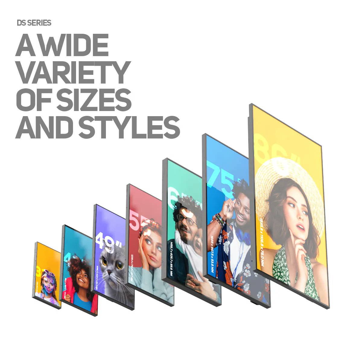 dynascan's tweet photo. Ranging from 32-86", the #DynaScan DS Series is comprised of one of the most extensive selections of #highbrightness displays. With multiple brightness levels & configurations spanning the lineup, we have a solution for a wide variety of applications. https://t.co/7AM7QSpulg https://t.co/exts9K4MZM