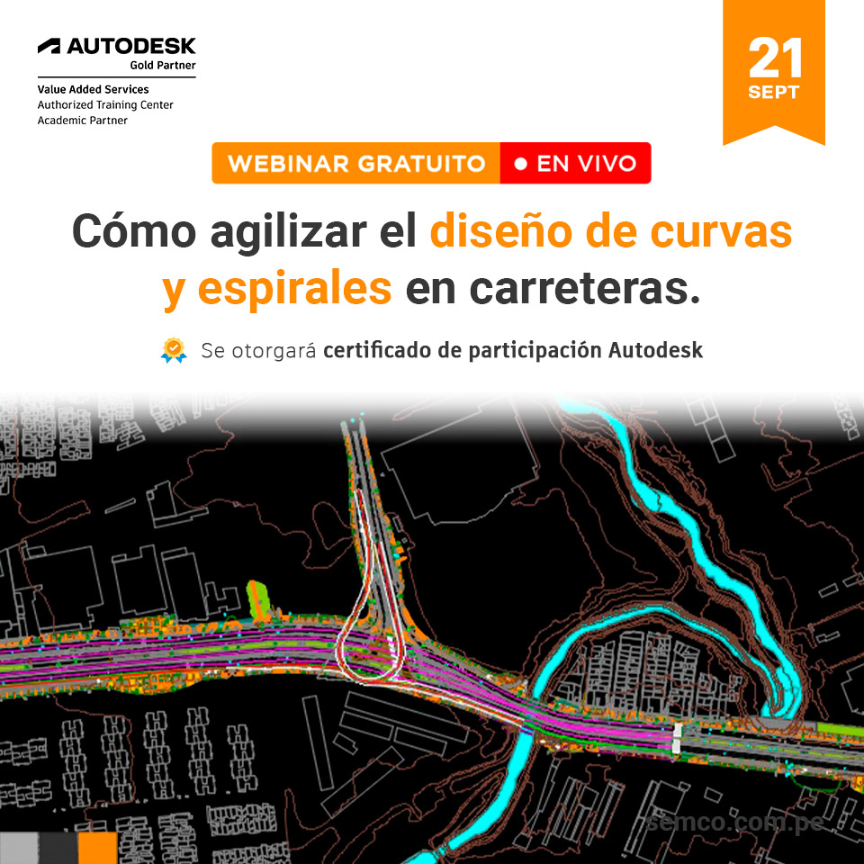 SemcoCAD's tweet photo. Participa en nuestro #Webinar: Cómo agilizar el diseño de curvas y espirales en carreteras

📌 ¡Regístrate aquí! https://t.co/rw2nUQQdP3 

📅 Fecha: 21 de septiembre
🕒 Hora: 7:30 p.m.
👨‍💻 Expositor: Jose Luis Ponce
💻 Vía Zoom https://t.co/q6mlv86LQT