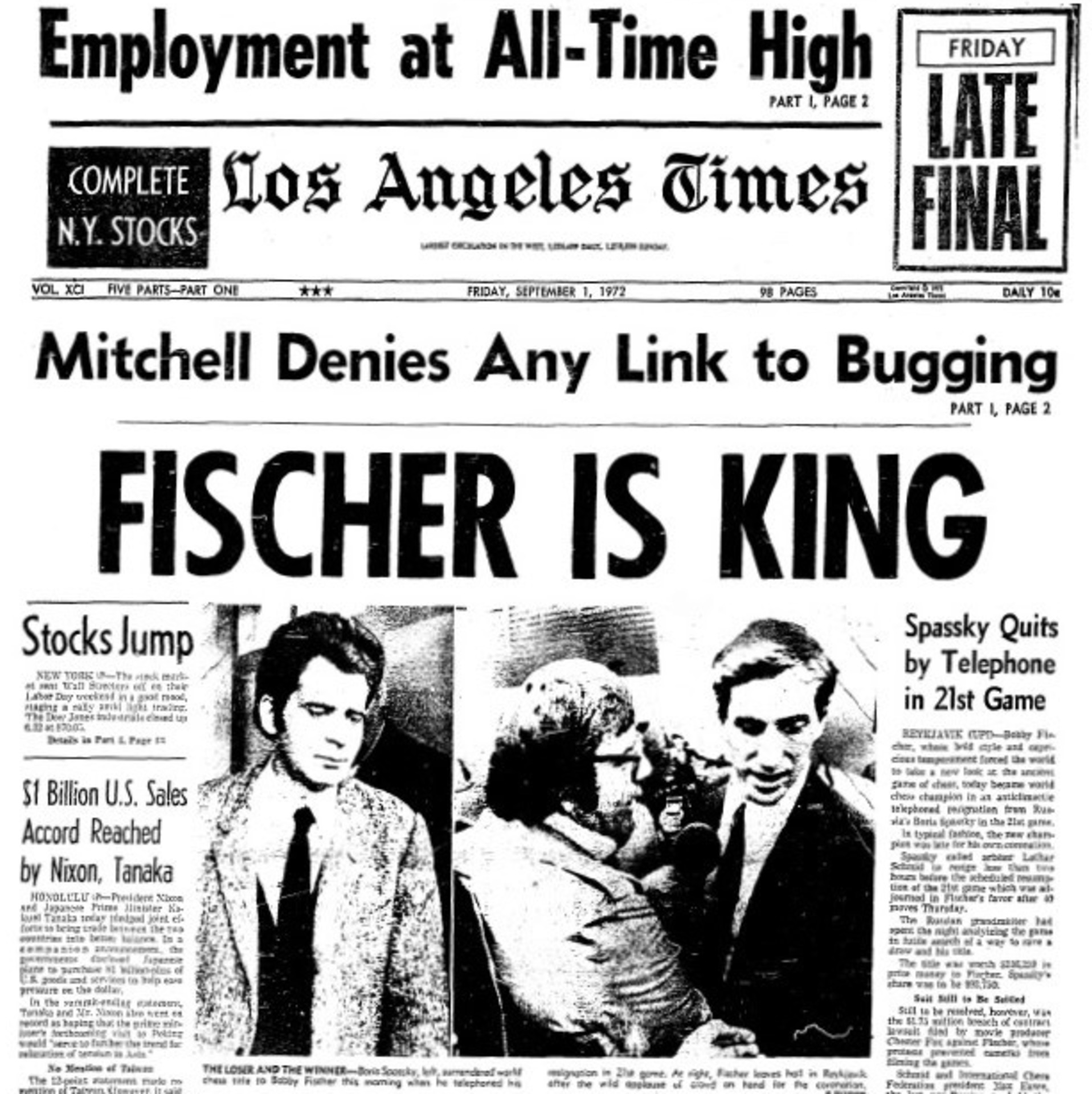 Chess.com on X: #OnThisDay 50 years ago, Bobby Fischer defeated Boris  Spassky in the final game of the world championship. The next day he  officially became world champion. 🏆 Fischer would not