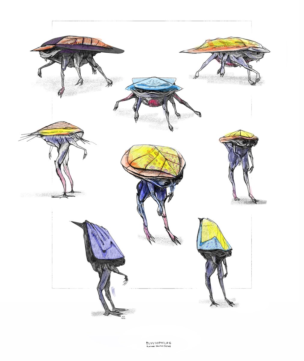 #Metasketching manifesto, rule number two: Explore and interact. 
Rain-loving creatures from planet Pontis Major. 
#clipstudiopaint #wacom #cintiq #ai #stablediffusion #vr #gravitysketch #digitalart #sketch #ideation #conceptart #exploration #creaturedesign
