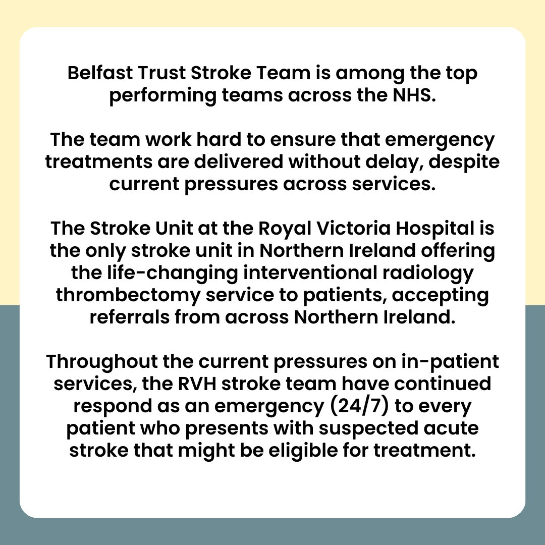 Belfast Trust Stroke Team is among the top performing teams across the NHS.

The team work hard to ensure that emergency treatments are delivered without delay, despite current pressures across services.