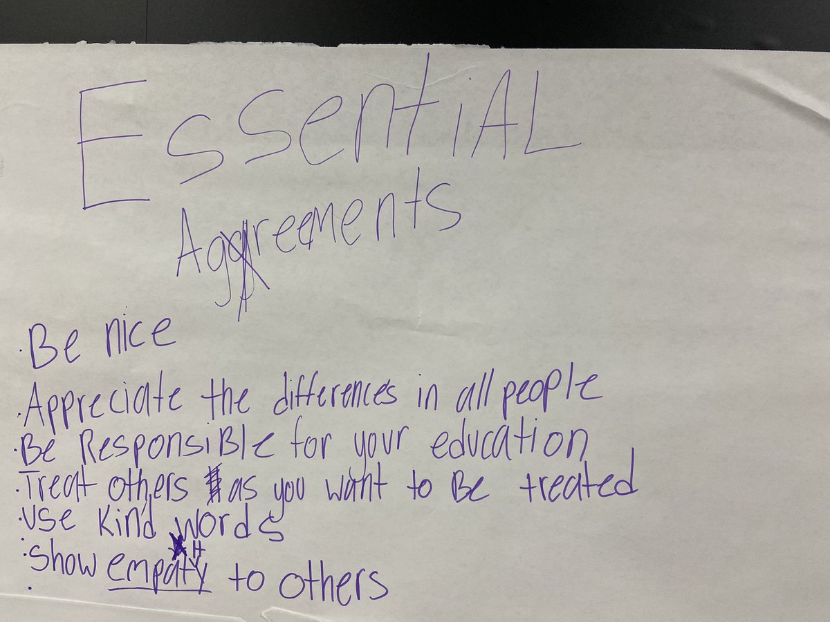 BarbaraBushElem's tweet photo. Essential agreements are created with students to create buy in for all members of the #learningcommunity. Essential agreements create student agency. Just think - this is the baseline. This is what students have said is ESSENTIAL to learn. @HISD_ESO1 @SELHISD @HoustonISD https://t.co/IYEozGfcXu