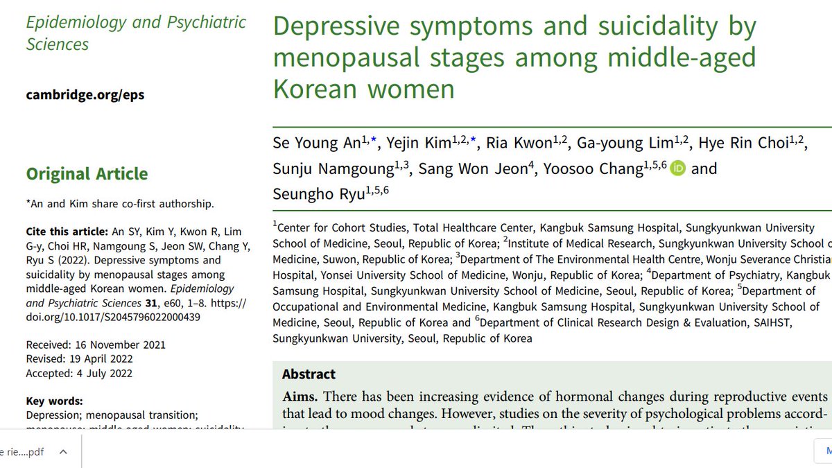 doctorneyro's tweet image. The prevalence of #depressivesymptoms and #suicidalideation increases with advancing #menopausal stage, even #premenopause.

#menopause #mentalhealth #hormonetherapy

researchgate.net/publication/36…