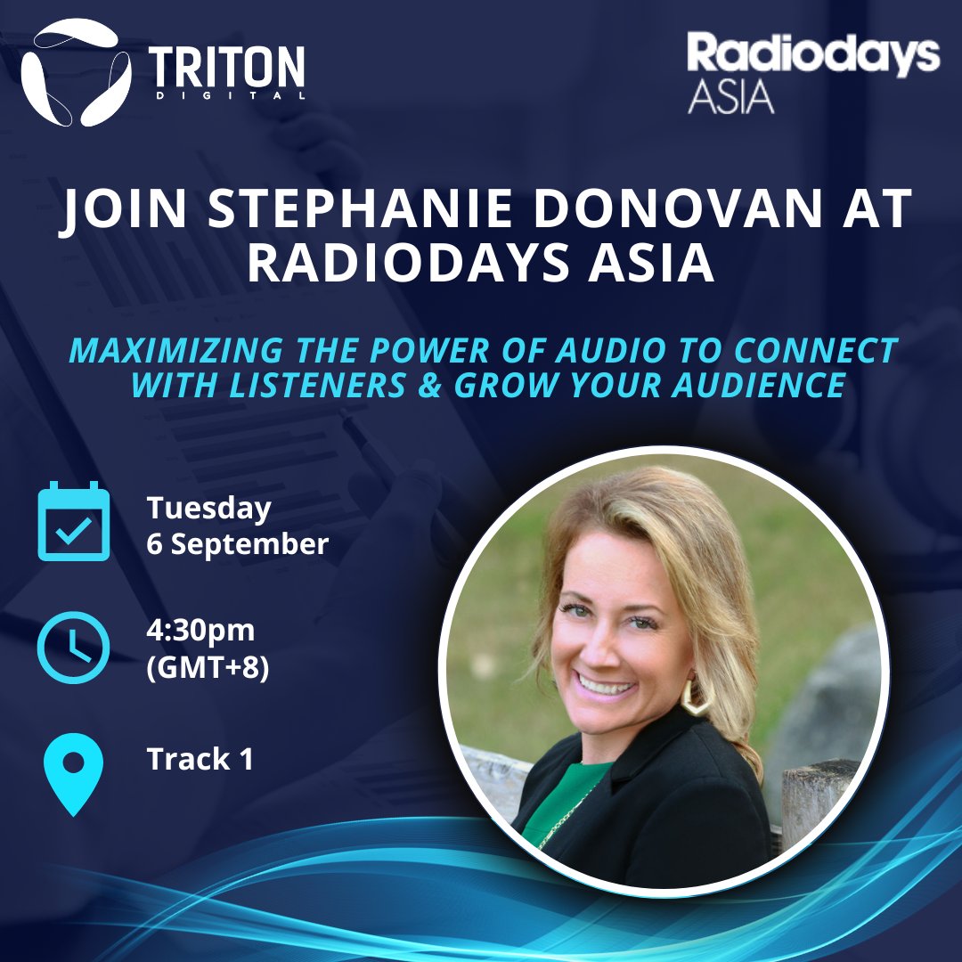 Triton Digital (@tritondigital) on Twitter photo In less than 1 week <a href="/Donovans2000/">Donovans2000</a> will take the stage at <a href="/RadiodaysAsia/">Radiodays Asia</a> to share insights for agencies looking to connect with their audience. Her session will also dive into encouraging trends and takeaways for your sales efforts. #RDAsia22 In less than 1 week <a href="/Donovans2000/">Donovans2000</a> will take the stage at <a href="/RadiodaysAsia/">Radiodays Asia</a> to share insights for agencies looking to connect with their audience. Her session will also dive into encouraging trends and takeaways for your sales efforts. #RDAsia22