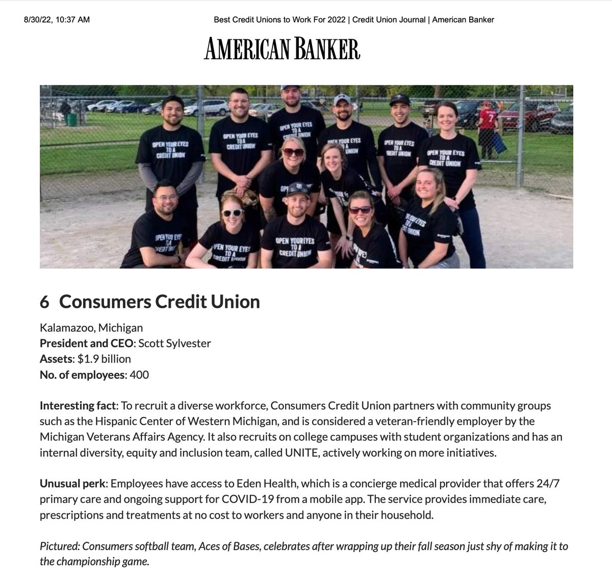 ConsumersCU's tweet photo. We're honored to be named the #6 Best Credit Union to Work For 2022 out of 70 ranked credit unions nationally by American Banker!
#InsideConsumersCU #CareersWithConsumers
https://t.co/Ru8xQEDBDy https://t.co/MVNcqDKZVq
