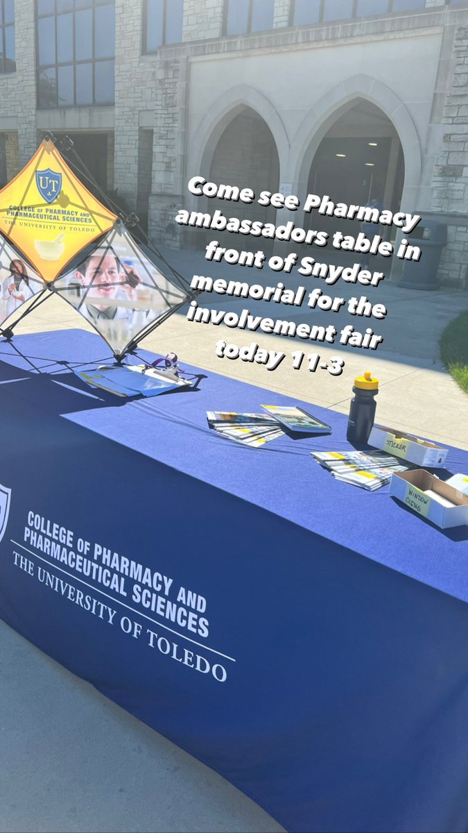 UToledoPharmacy's tweet photo. Come out and stop at our table to join Pharmacy Ambassadors today in front of Snyder Memorial 11-3! See what we’re about and get some swag!
#pharmacy #pharmacyambassadors https://t.co/UKn9TXe3Qp