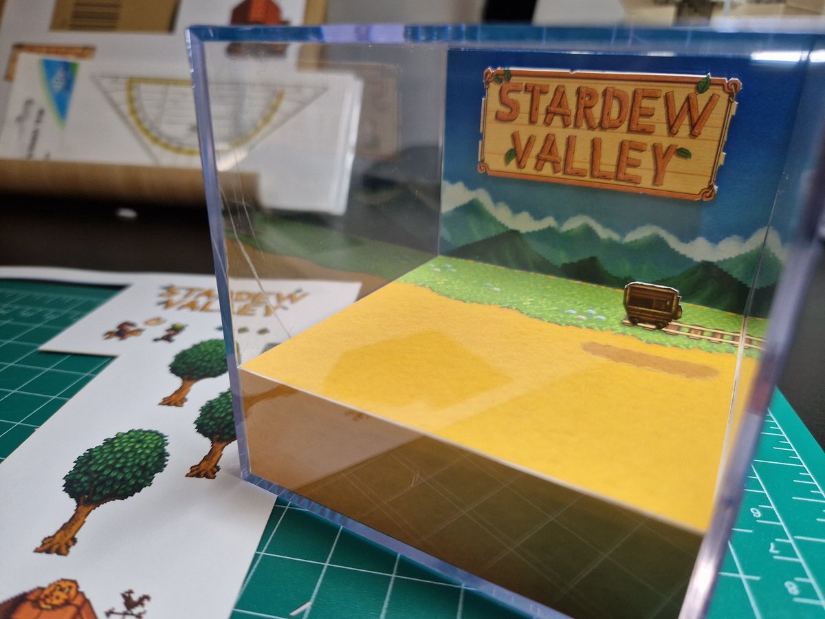 Levian87's tweet photo. Diorama cube wird nun auch langsam was :D hier n kleiner sneakpeak vom stardew valley cube ❤️ https://t.co/4vHU00NyXG
