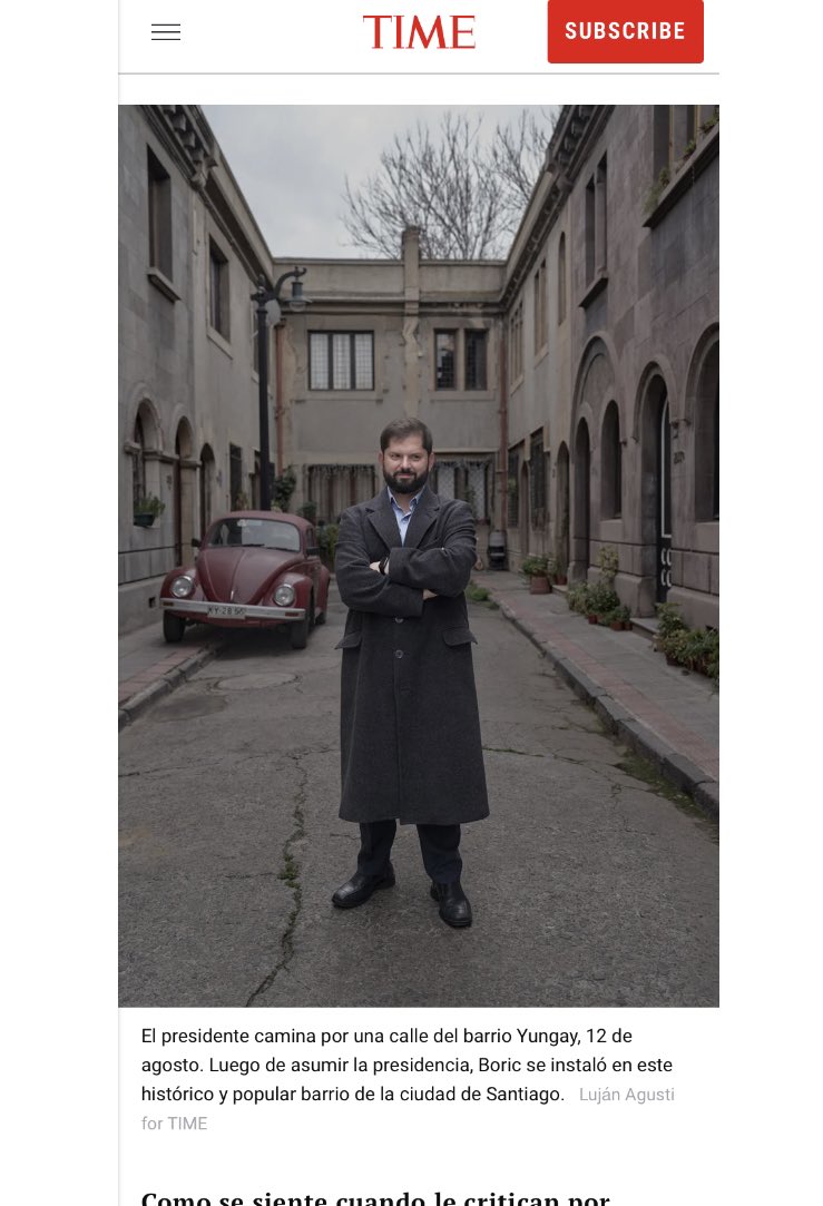 Solo para presumir que nuestro querido Barrio Yungay salió en @Time con el reportaje al vecino presidente, fotografía tomada en pasaje Huérfanos con calle Huérfanos. Retrato de <a href="/Lujan_Agusti/">Lujan Agusti</a>