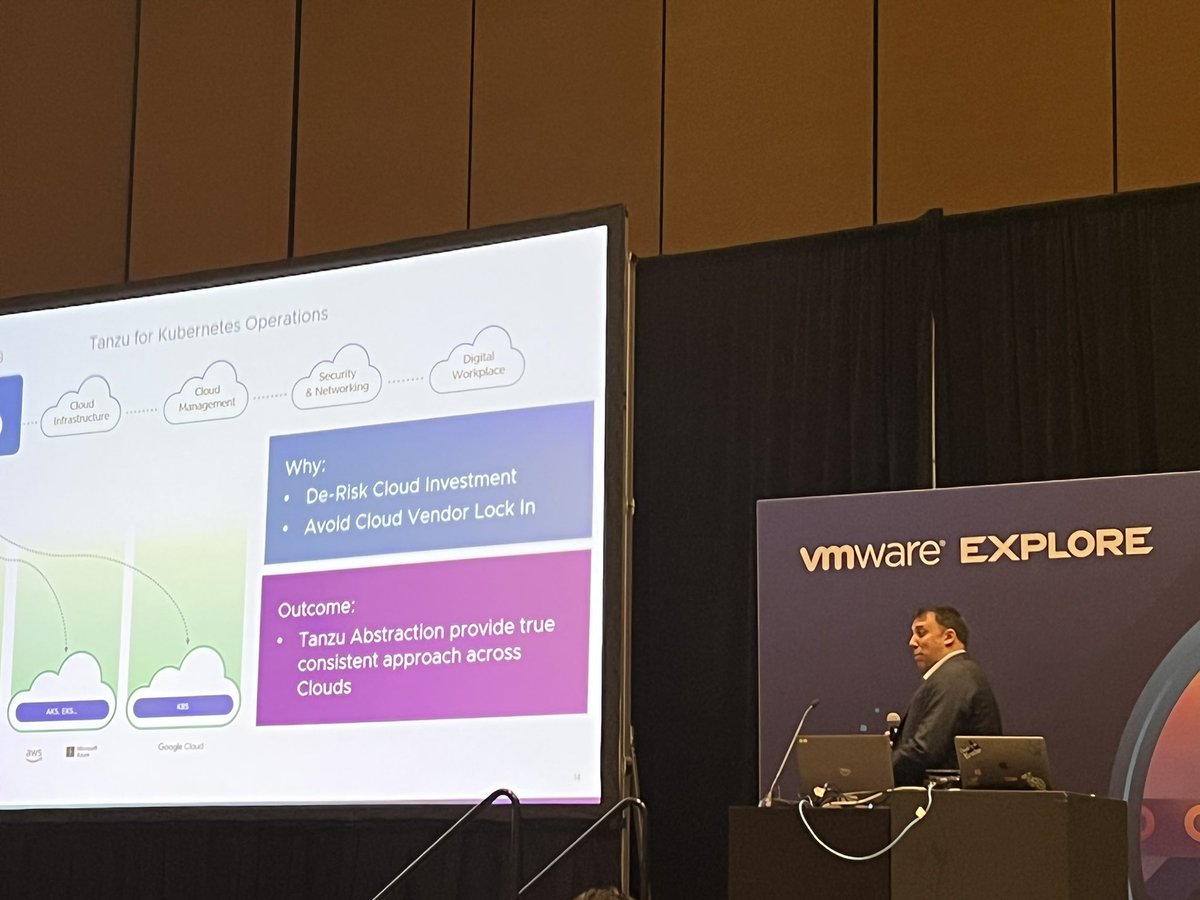 carol_cps's tweet photo. Ben Tanner says S&amp;P Global started multi-cloud (like many orgs) a bit unintentionally, like “These devs don’t like cloud A so they are on cloud B. Our customers want to run on cloud C. But we can’t run like that. We need consistency. Cloud chaos to cloud smart.” - #VMwareExplore https://t.co/3hLxtmnusU
