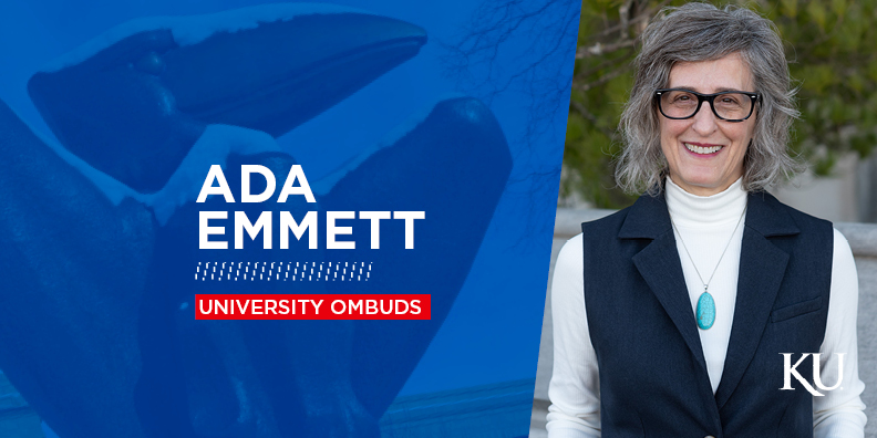 KUprovost's tweet photo. Jayhawks, please join us in congratulating Ada Emmett on her new role as University Ombuds. Ada has been a faculty member at KU since 2002 and has served in the Ombuds Office since 2019. #RockChalk

🔗https://t.co/OuLhwd4100 https://t.co/UU72WkznnE