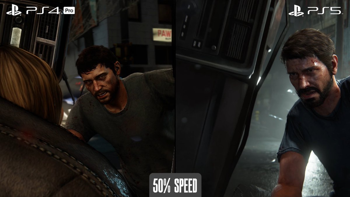 VisualFidelity's tweet photo. Remastered: Cutscenes are pre-rendered on PS4 Pro Remake: Cutscenes are Real Time on PS5 🤯
The massive improvement is quite a feat. The DF video may have just convinced me to buy this day 1. #TLOUR https://t.co/4P0UyQPAmf