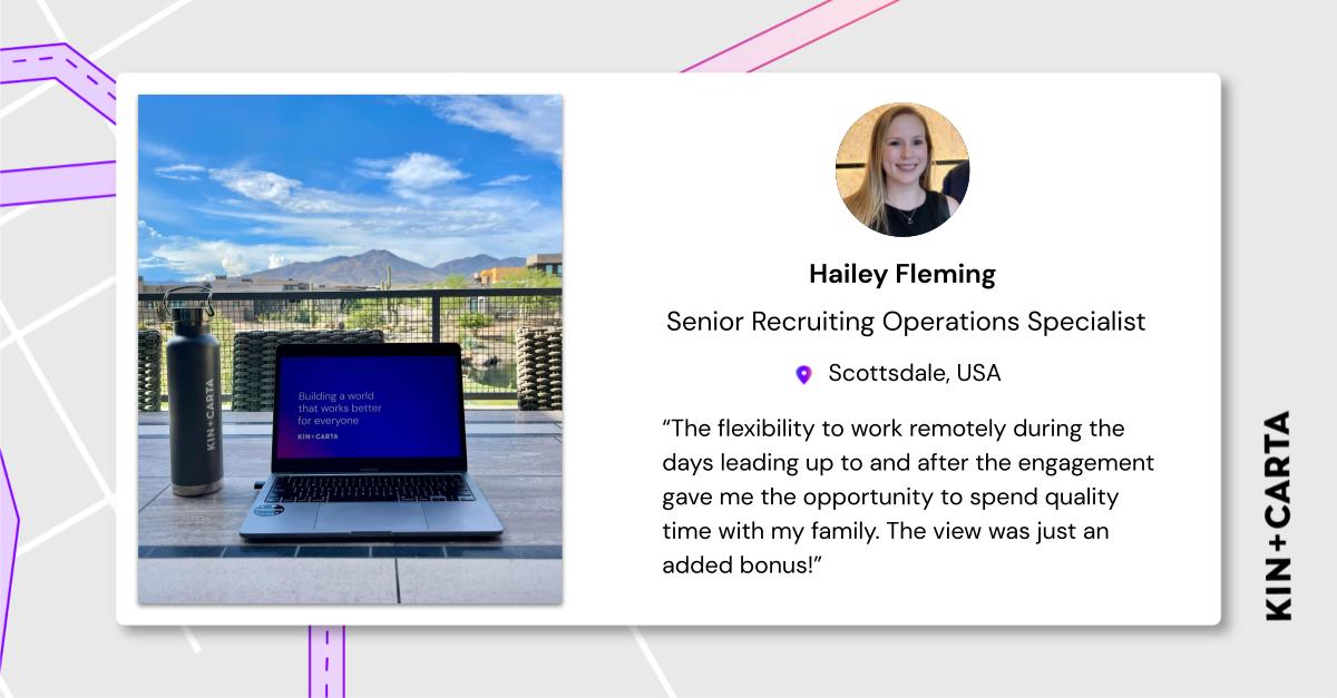 kinandcarta's tweet photo. Hailey recently worked out of Scottsdale then San Diego to be a part of her sister's surprise engagement. #WorKinHybrid means flexibility and in-person connection when it most matters. More on our commitment here: https://t.co/JyEBQV6FIN

#LetsBuildThis #ForEveryone https://t.co/MPdhUEeDmw